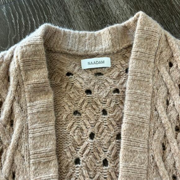 Naadam Wool Cashmere Long Cable Knit Cardigan Duster Open Front Neutral Knitwear - Picture 8 of 12